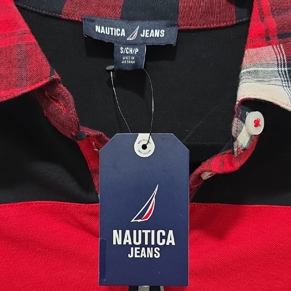 Nautica Red and Black Plaid Collar Shirt - Picture 4 of 6